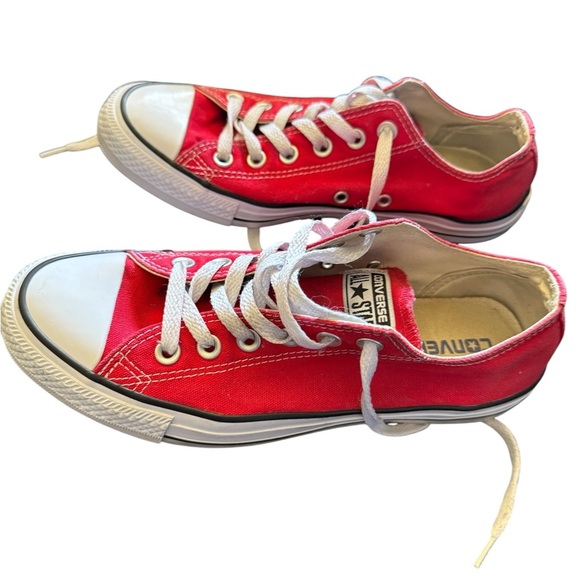 Converse Red and White Canvas Sneakers with Rubber Toe Cap - Picture 1 of 6